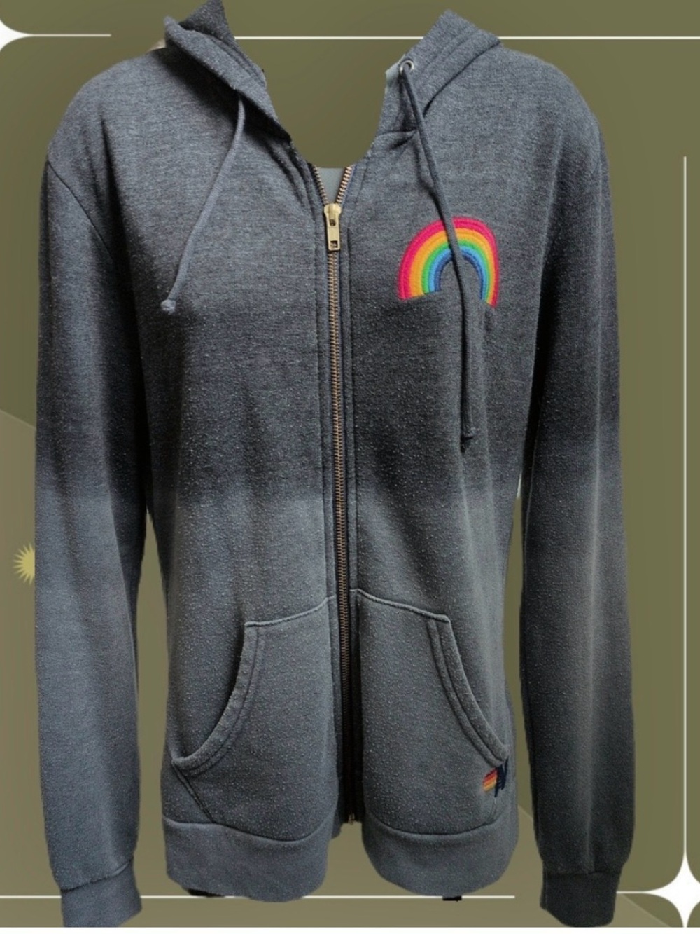🍋✨ Aviator Nation Rainbow embroidered Zip Up Hoodie Size S